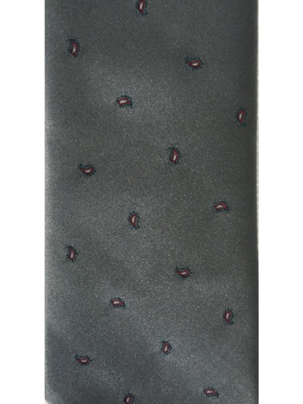 Beau Brummell Neck Tie Gray w Tiny Red Paisley 3.25 inches Wide 54 inches Long